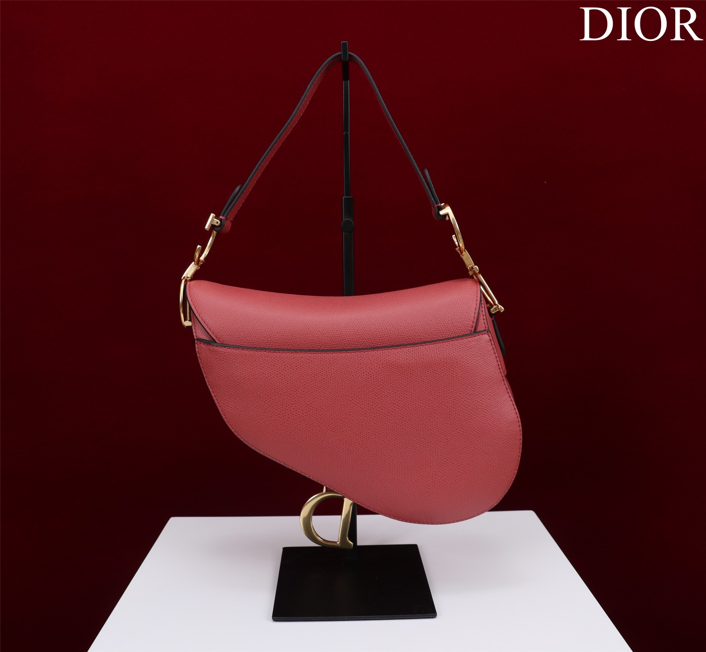 Saddle Bag with Strap Coral Grained Calfskin